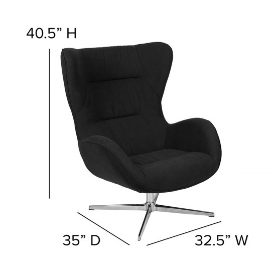 Black Fabric Swivel Wing Chair and Ottoman Set