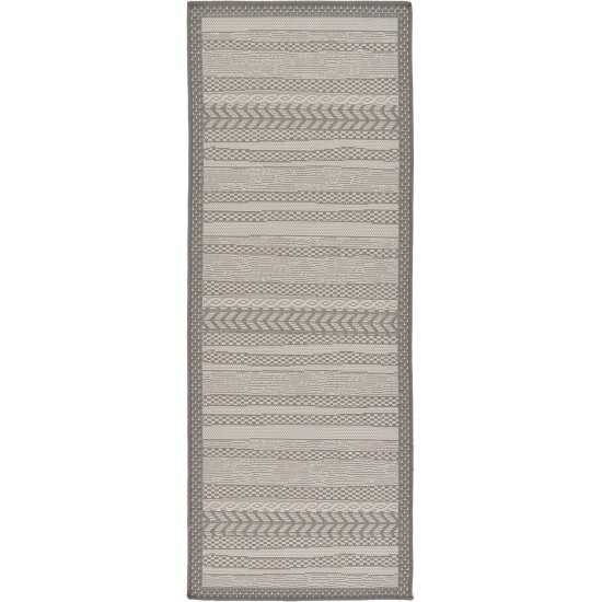 Rug Unique Loom Outdoor Border Gray Runner 2' 2 x 6' 0