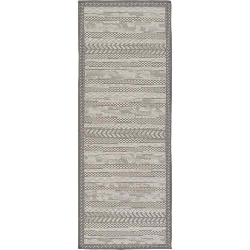 Rug Unique Loom Outdoor Border Gray Runner 2' 2 x 6' 0