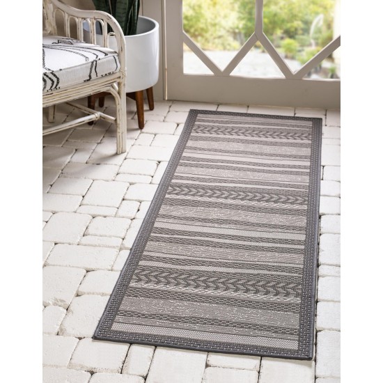 Rug Unique Loom Outdoor Border Gray Runner 2' 2 x 6' 0