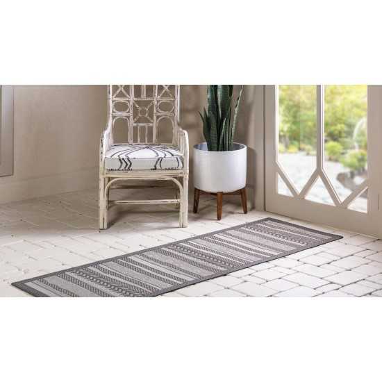 Rug Unique Loom Outdoor Border Gray Runner 2' 2 x 6' 0