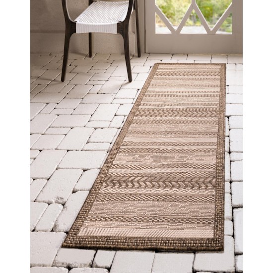 Rug Unique Loom Outdoor Border Brown Runner 2' 2 x 6' 0