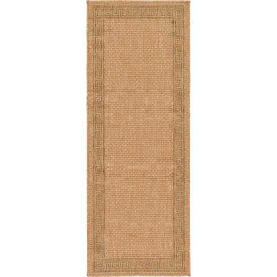 Rug Unique Loom Outdoor Border Light Brown Runner 2' 2 x 6' 0