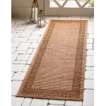 Rug Unique Loom Outdoor Border Light Brown Runner 2' 2 x 6' 0