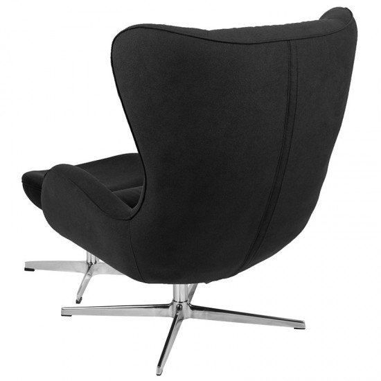 Black Fabric Swivel Wing Chair and Ottoman Set