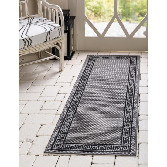 Rug Unique Loom Outdoor Border Gray Runner 2' 2 x 6' 0