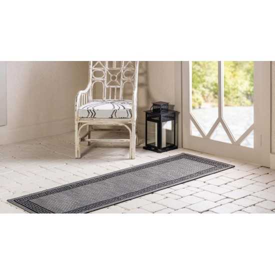 Rug Unique Loom Outdoor Border Gray Runner 2' 2 x 6' 0