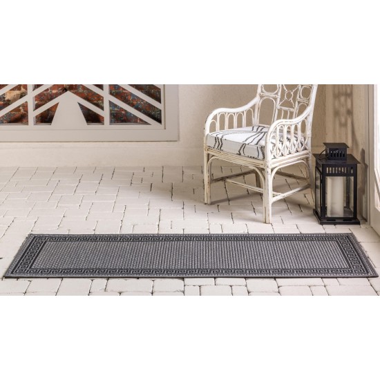 Rug Unique Loom Outdoor Border Gray Runner 2' 2 x 6' 0