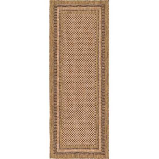 Rug Unique Loom Outdoor Border Brown Runner 2' 2 x 6' 0