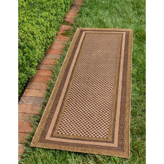 Rug Unique Loom Outdoor Border Brown Runner 2' 2 x 6' 0