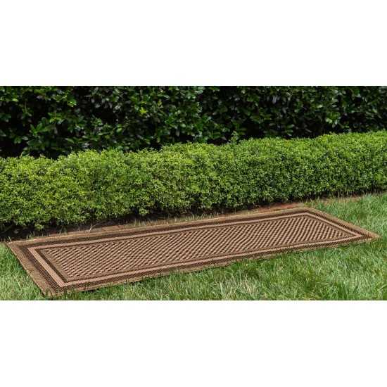 Rug Unique Loom Outdoor Border Brown Runner 2' 2 x 6' 0