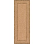 Rug Unique Loom Outdoor Border Light Brown Runner 2' 2 x 6' 0