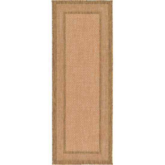 Rug Unique Loom Outdoor Border Light Brown Runner 2' 2 x 6' 0