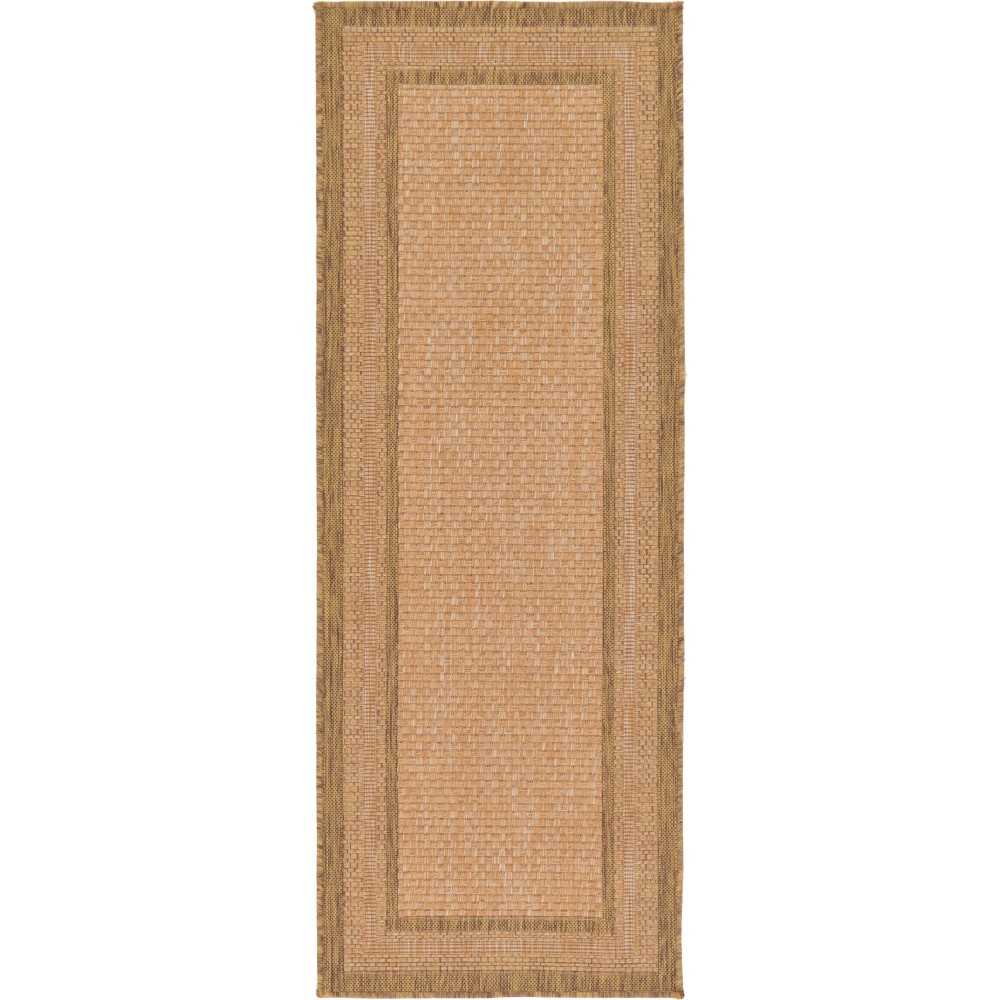 Rug Unique Loom Outdoor Border Light Brown Runner 2' 2 x 6' 0