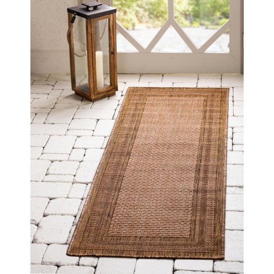 Rug Unique Loom Outdoor Border Light Brown Runner 2' 2 x 6' 0