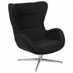 Black Fabric Swivel Wing Chair and Ottoman Set