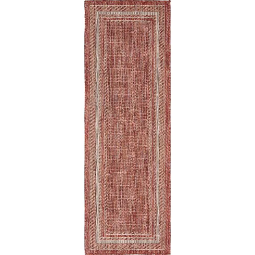 Rug Unique Loom Outdoor Border Rust Red Runner 2' 0 x 6' 0