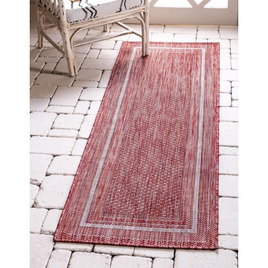 Rug Unique Loom Outdoor Border Rust Red Runner 2' 0 x 6' 0