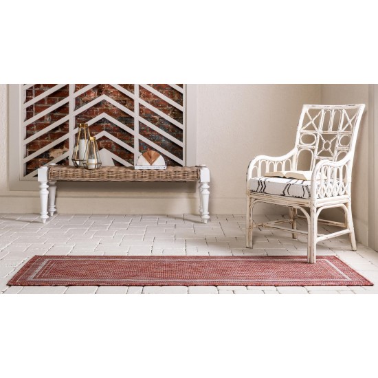 Rug Unique Loom Outdoor Border Rust Red Runner 2' 0 x 6' 0