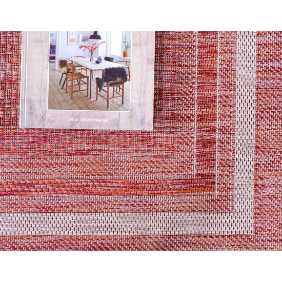 Rug Unique Loom Outdoor Border Rust Red Runner 2' 0 x 6' 0