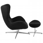 Black Fabric Swivel Wing Chair and Ottoman Set