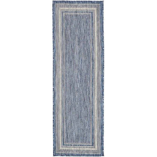 Rug Unique Loom Outdoor Border Blue Runner 2' 0 x 6' 0