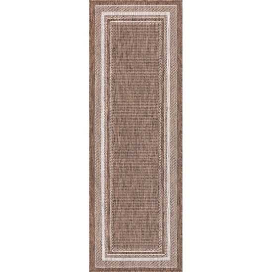 Rug Unique Loom Outdoor Border Brown Runner 2' 0 x 6' 0