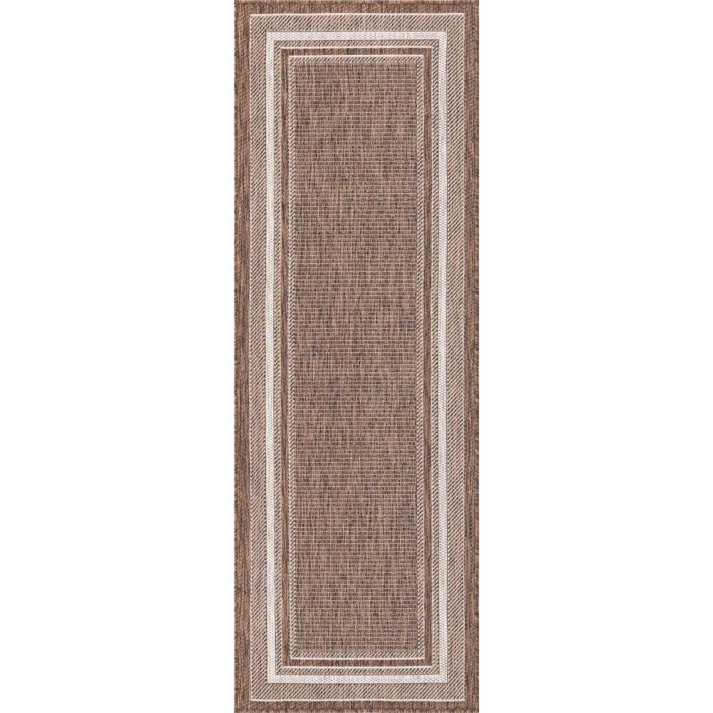 Rug Unique Loom Outdoor Border Brown Runner 2' 0 x 6' 0