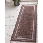 Rug Unique Loom Outdoor Border Brown Runner 2' 0 x 6' 0