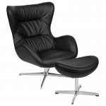 Black LeatherSoft Swivel Wing Chair and Ottoman Set