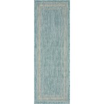 Rug Unique Loom Outdoor Border Aquamarine Runner 2' 0 x 6' 0