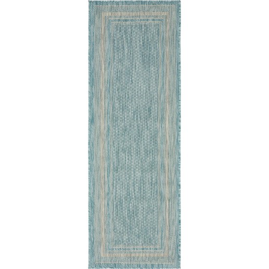 Rug Unique Loom Outdoor Border Aquamarine Runner 2' 0 x 6' 0