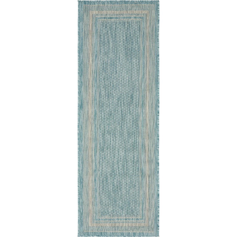 Rug Unique Loom Outdoor Border Aquamarine Runner 2' 0 x 6' 0