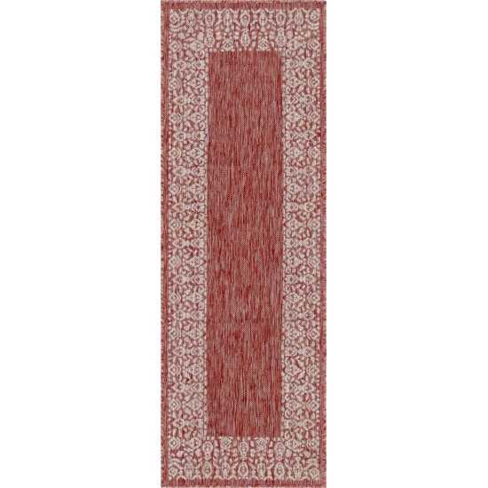 Rug Unique Loom Outdoor Border Rust Red Runner 2' 0 x 6' 0