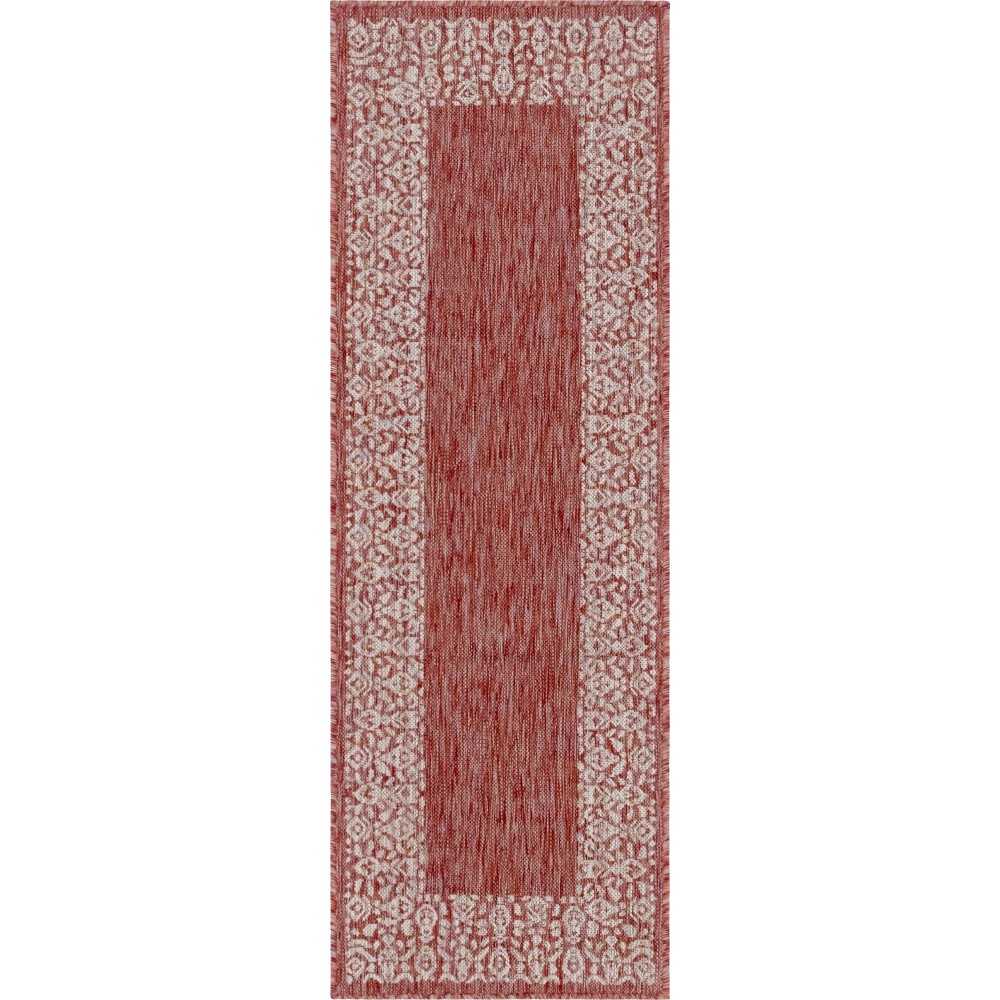 Rug Unique Loom Outdoor Border Rust Red Runner 2' 0 x 6' 0