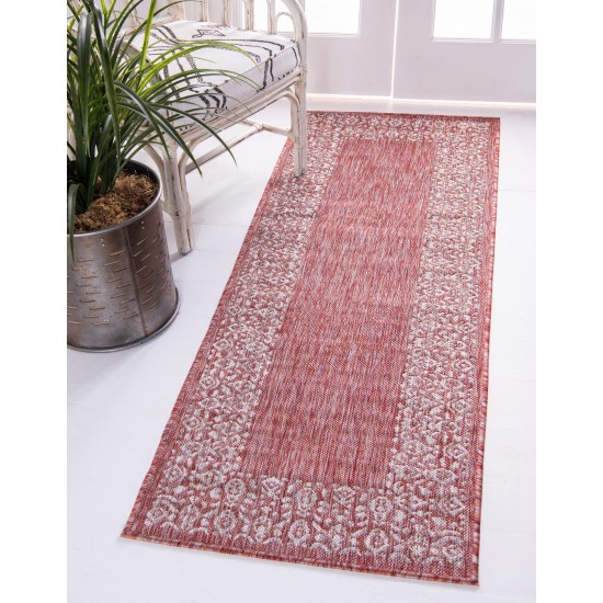 Rug Unique Loom Outdoor Border Rust Red Runner 2' 0 x 6' 0