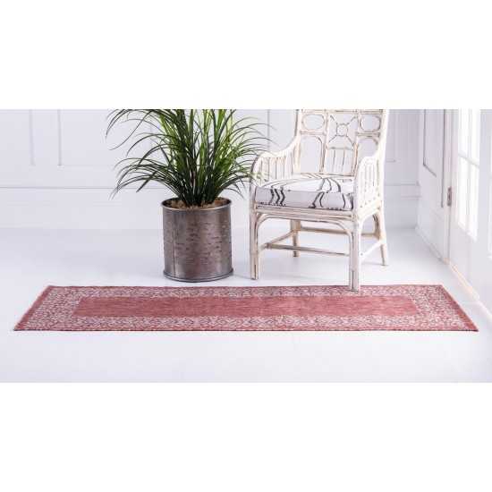 Rug Unique Loom Outdoor Border Rust Red Runner 2' 0 x 6' 0