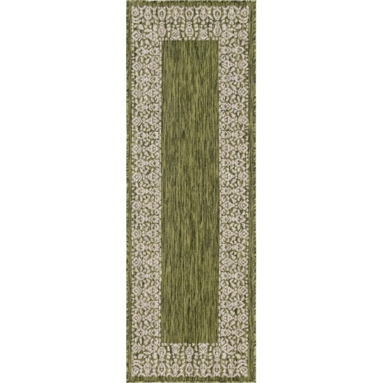 Rug Unique Loom Outdoor Border Green Runner 2' 0 x 6' 0