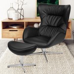 Black LeatherSoft Swivel Wing Chair and Ottoman Set