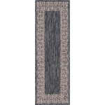 Rug Unique Loom Outdoor Border Charcoal Gray Runner 2' 0 x 6' 0