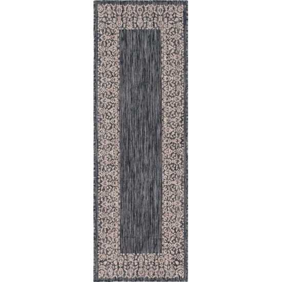 Rug Unique Loom Outdoor Border Charcoal Gray Runner 2' 0 x 6' 0