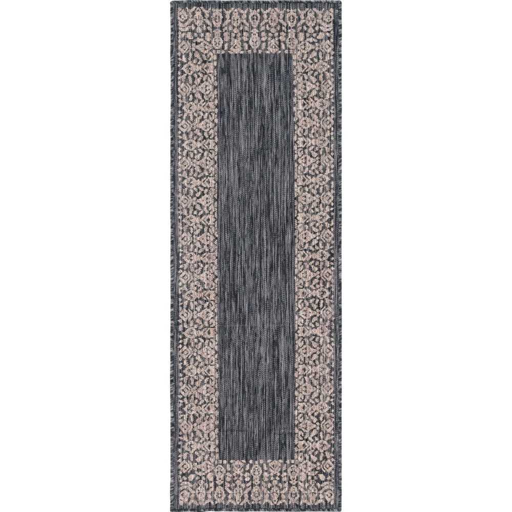 Rug Unique Loom Outdoor Border Charcoal Gray Runner 2' 0 x 6' 0