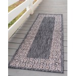 Rug Unique Loom Outdoor Border Charcoal Gray Runner 2' 0 x 6' 0