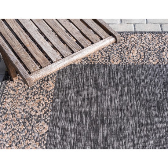 Rug Unique Loom Outdoor Border Charcoal Gray Runner 2' 0 x 6' 0