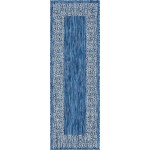 Rug Unique Loom Outdoor Border Blue Runner 2' 0 x 6' 0