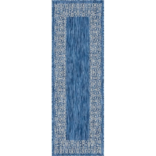 Rug Unique Loom Outdoor Border Blue Runner 2' 0 x 6' 0