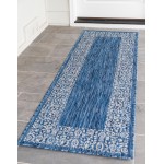 Rug Unique Loom Outdoor Border Blue Runner 2' 0 x 6' 0