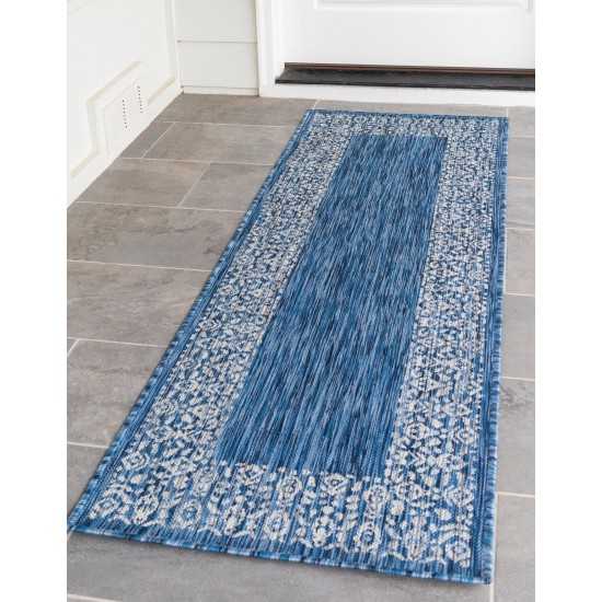 Rug Unique Loom Outdoor Border Blue Runner 2' 0 x 6' 0