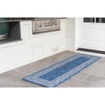 Rug Unique Loom Outdoor Border Blue Runner 2' 0 x 6' 0