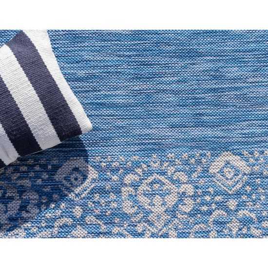 Rug Unique Loom Outdoor Border Blue Runner 2' 0 x 6' 0